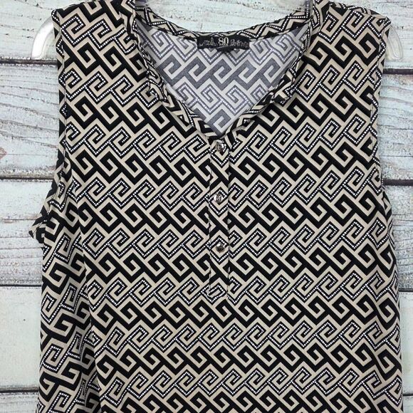 80 Park XL Geometric Sleeveless Blouse Black White - Picture 2 of 6